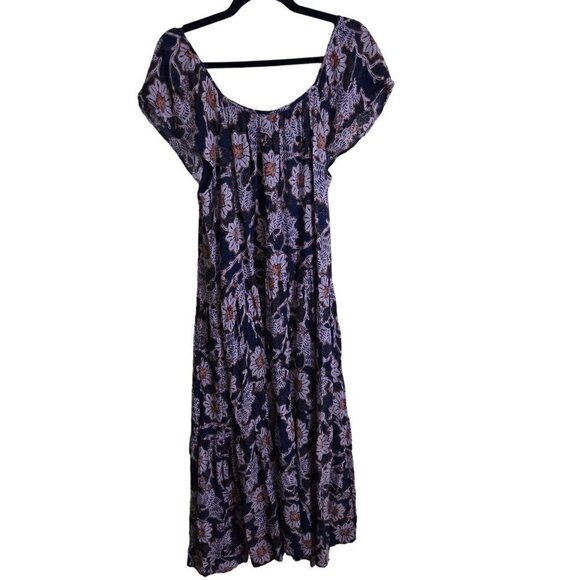 Knox Rose NWOT Blue Lavender Peasant Bohemian Floral Maxi Dress Size M - Picture 3 of 9
